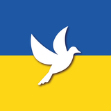  Die ukrainische Flagge mit einer weißen Taube in der Mitte