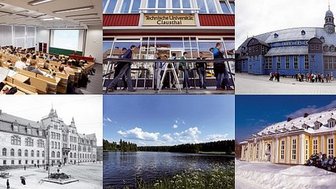 Fotocollage, die das Hauptgebäude der TU Clasuthal, die Hörsäle und das AULA-Gebäude zeigt